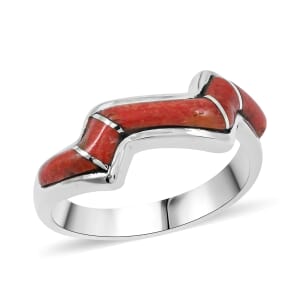 Santa Fe Style Enhanced Red Coral 4.00 ctw Ring in Sterling Silver (Size 10.0)