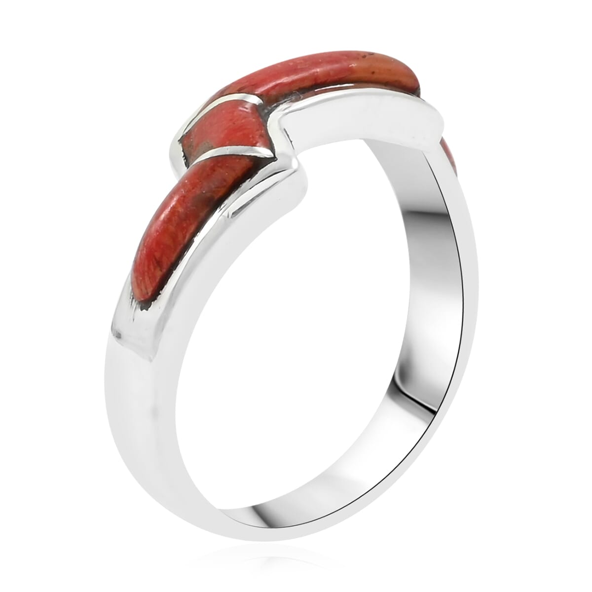Santa Fe Style Enhanced Red Coral 4.00 ctw Ring in Sterling Silver (Size 10.0) image number 3