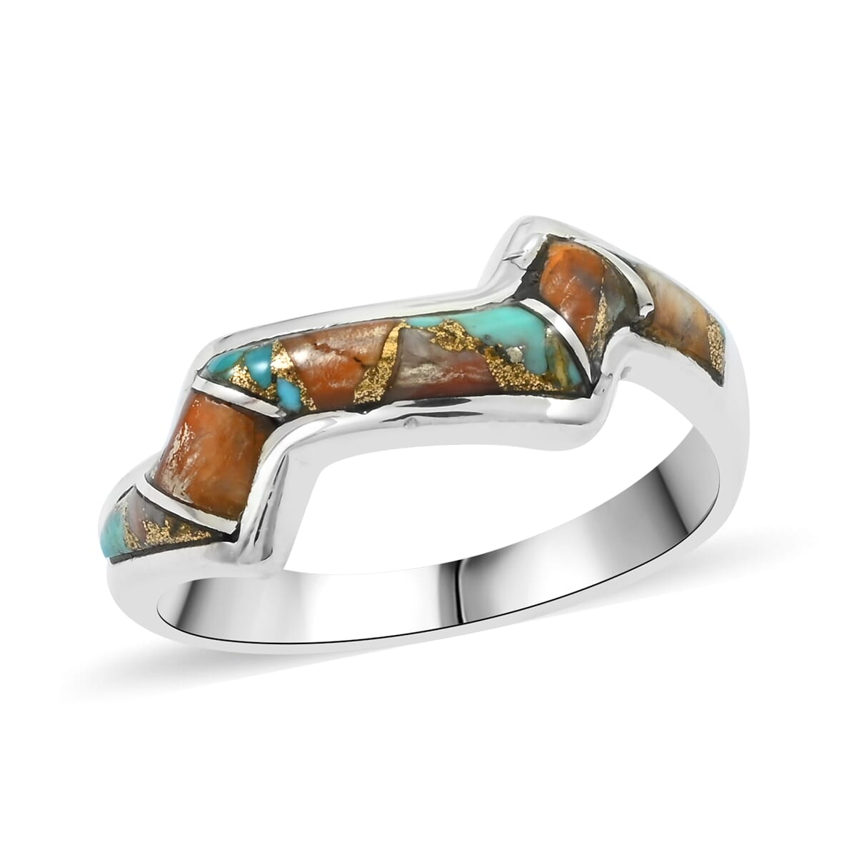 Santa Fe Style Spiny Turquoise 4.00 ctw Ring in Sterling Silver (Size  10.0) image number 0