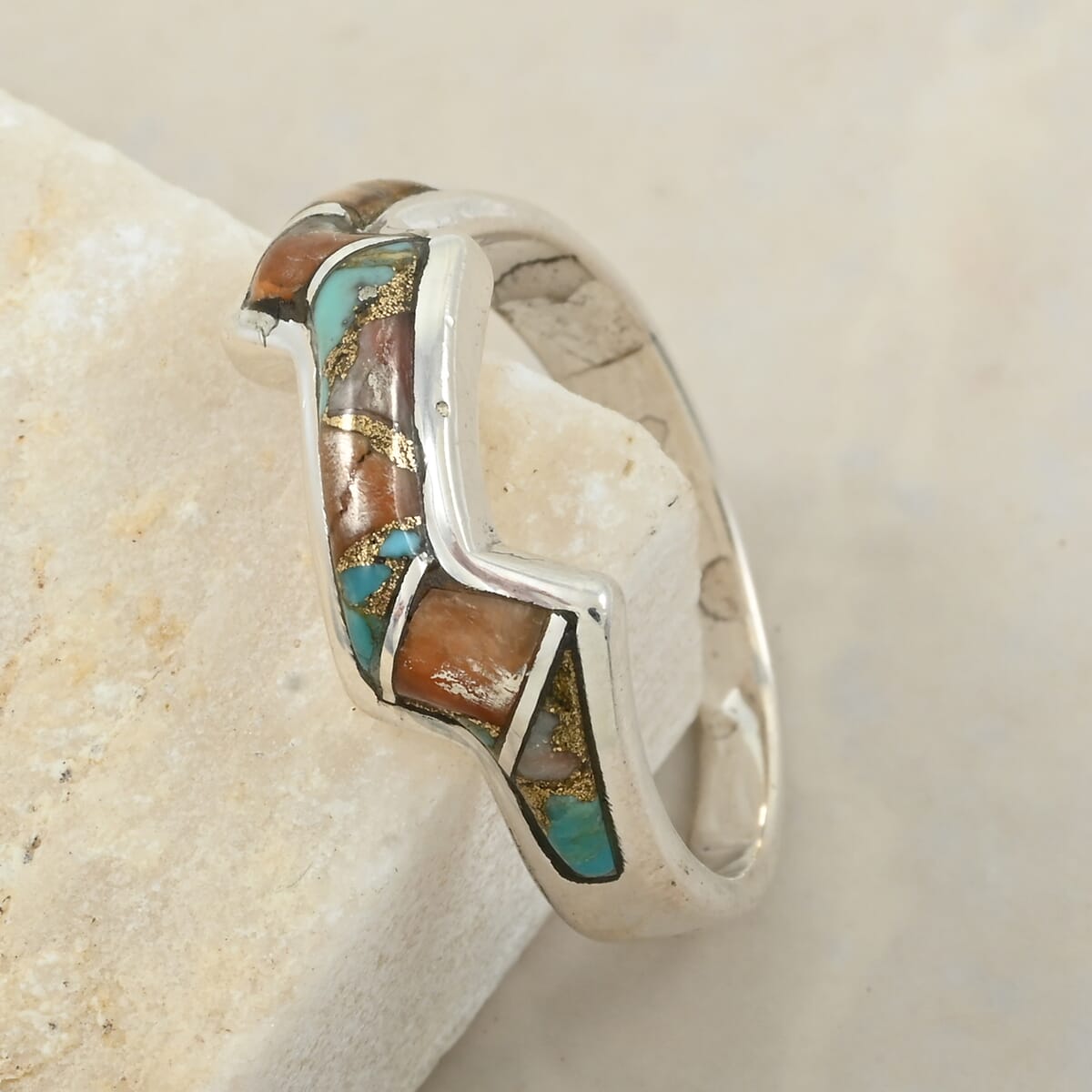 Santa Fe Style Spiny Turquoise 4.00 ctw Ring in Sterling Silver (Size  10.0) image number 1
