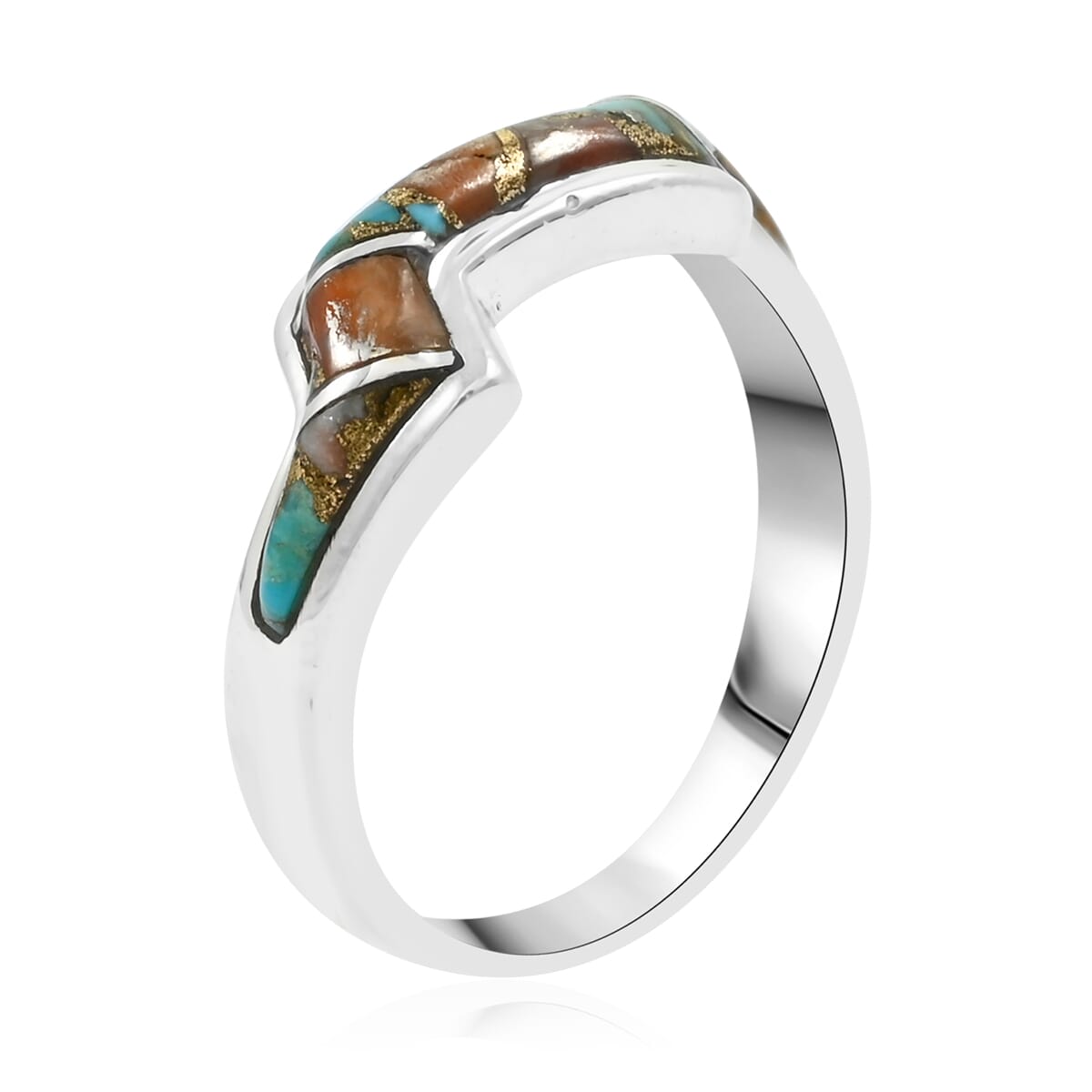 Santa Fe Style Spiny Turquoise 4.00 ctw Ring in Sterling Silver (Size  10.0) image number 3