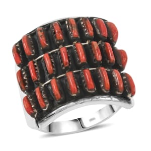 Santa Fe Style Enhanced Red Coral 8.00 ctw Ring in Sterling Silver (Size 10.0)