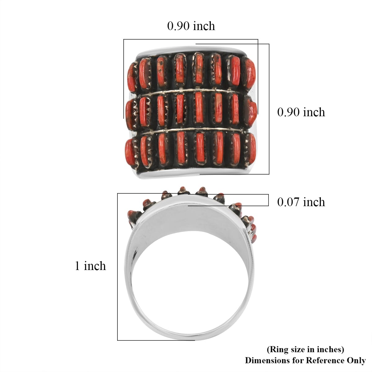 Santa Fe Style Enhanced Red Coral 8.00 ctw Ring in Sterling Silver (Size 10.0) image number 3