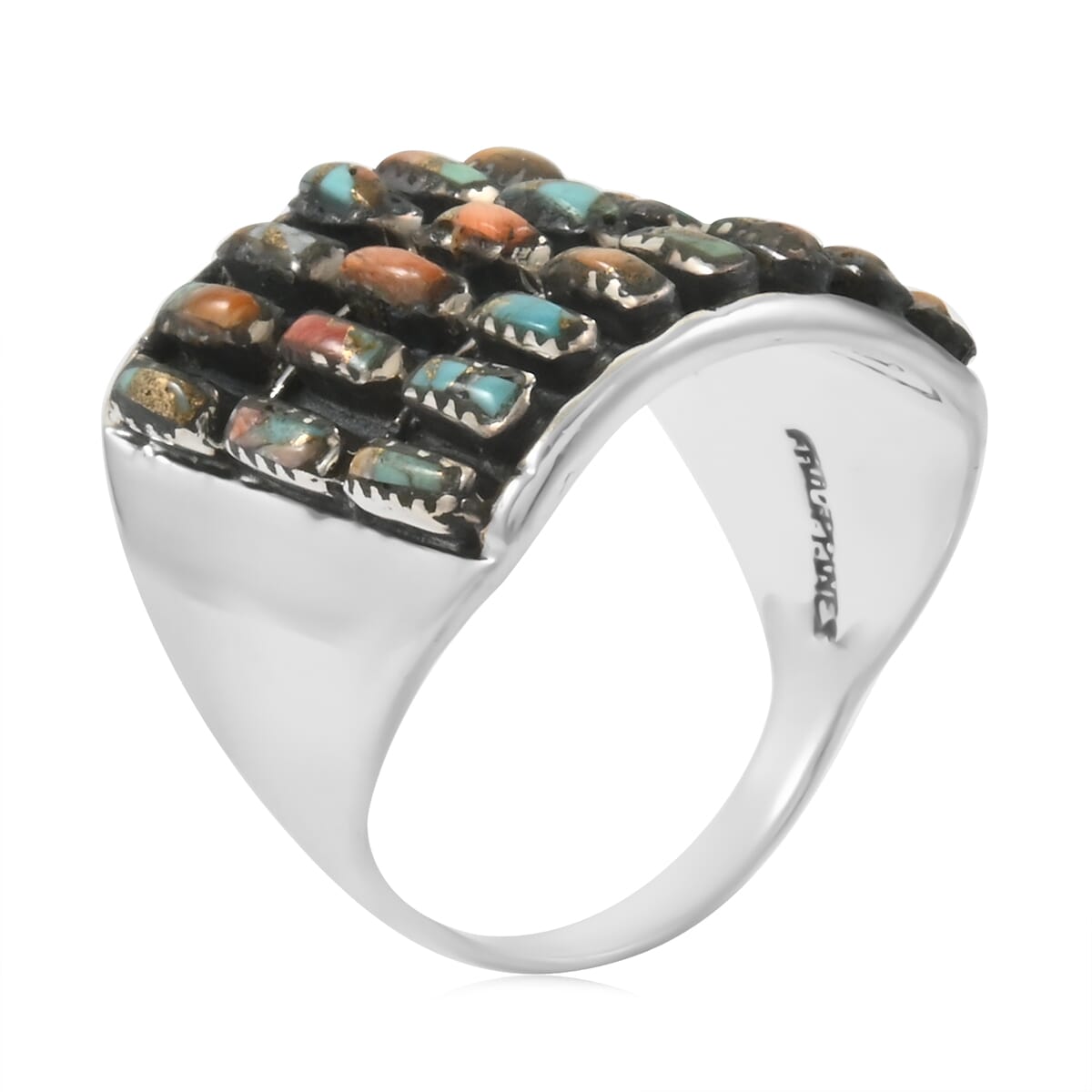 Santa Fe Style Spiny Turquoise 8.00 ctw Ring in Sterling Silver (Size 9.0) image number 3