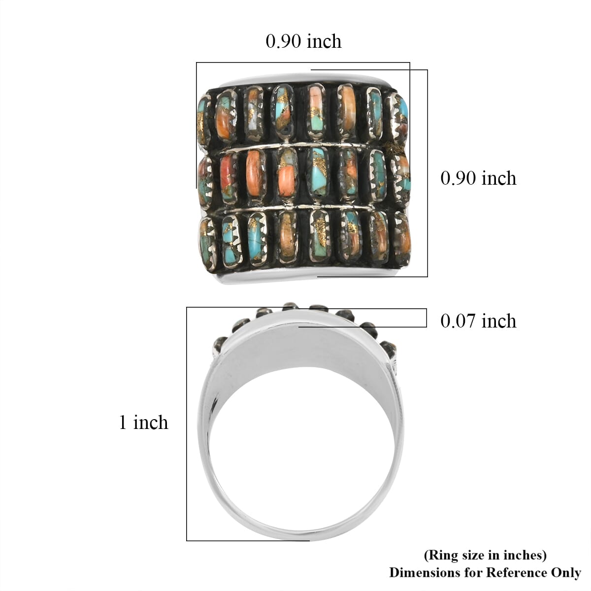 Santa Fe Style Spiny Turquoise 8.00 ctw Ring in Sterling Silver (Size 9.0) image number 4