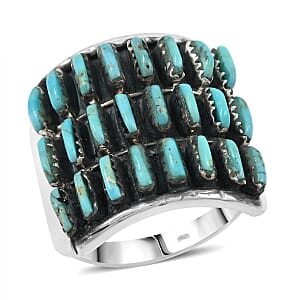 Santa Fe Style Kingman Turquoise 8.00 ctw Ring in Sterling Silver (Size 10.0)