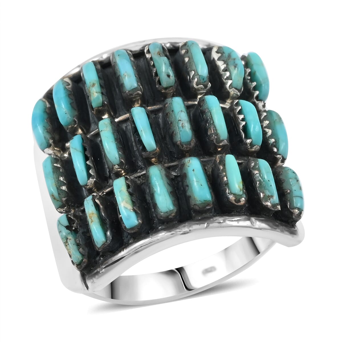 Santa Fe Style Kingman Turquoise 8.00 ctw Ring in Sterling Silver (Size 6.0) image number 0