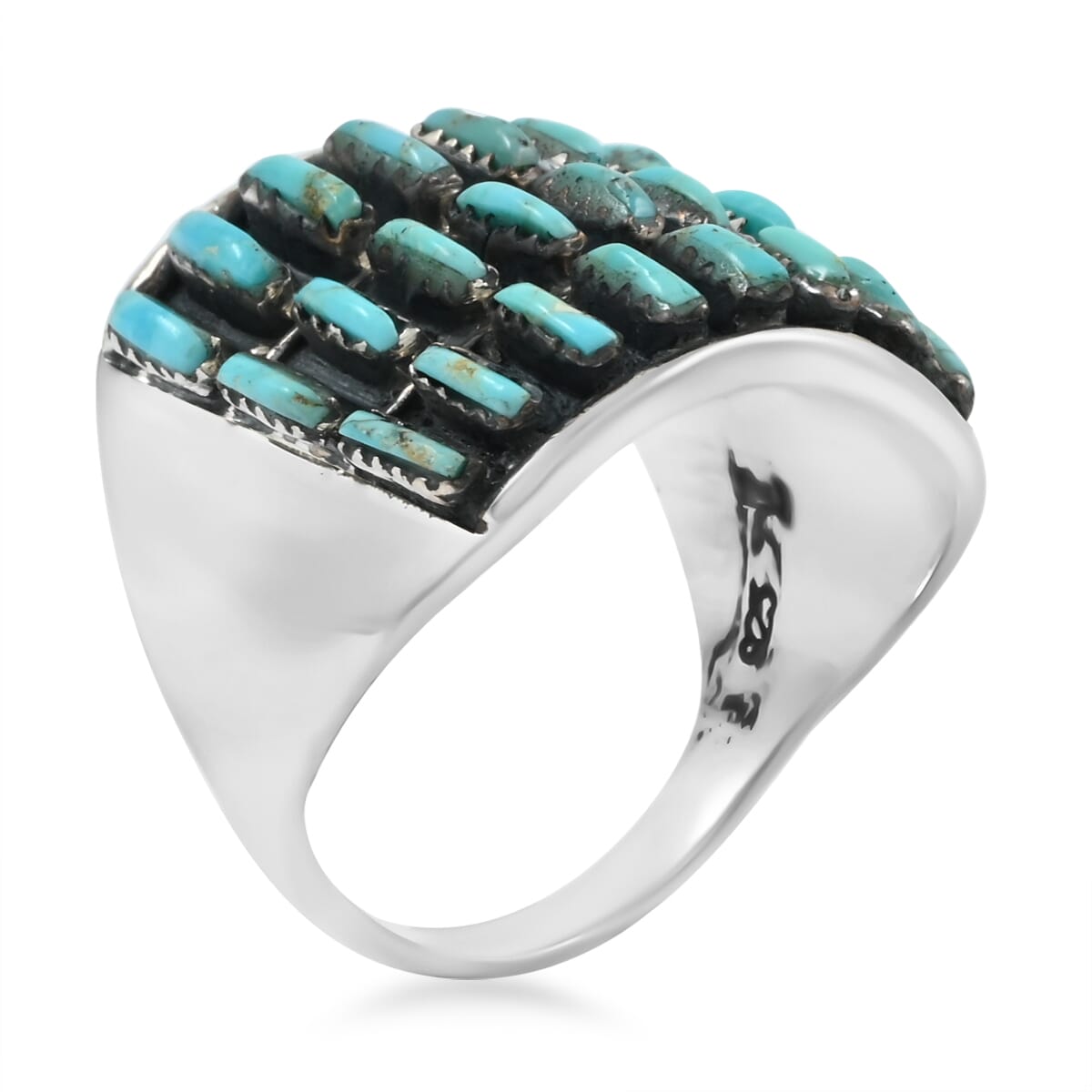 Santa Fe Style Kingman Turquoise 8.00 ctw Ring in Sterling Silver (Size 6.0) image number 3