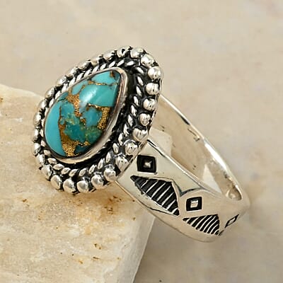Santa Fe Style Mojave Turquoise 2.50 ctw Ring in Sterling Silver (Size 10.0)