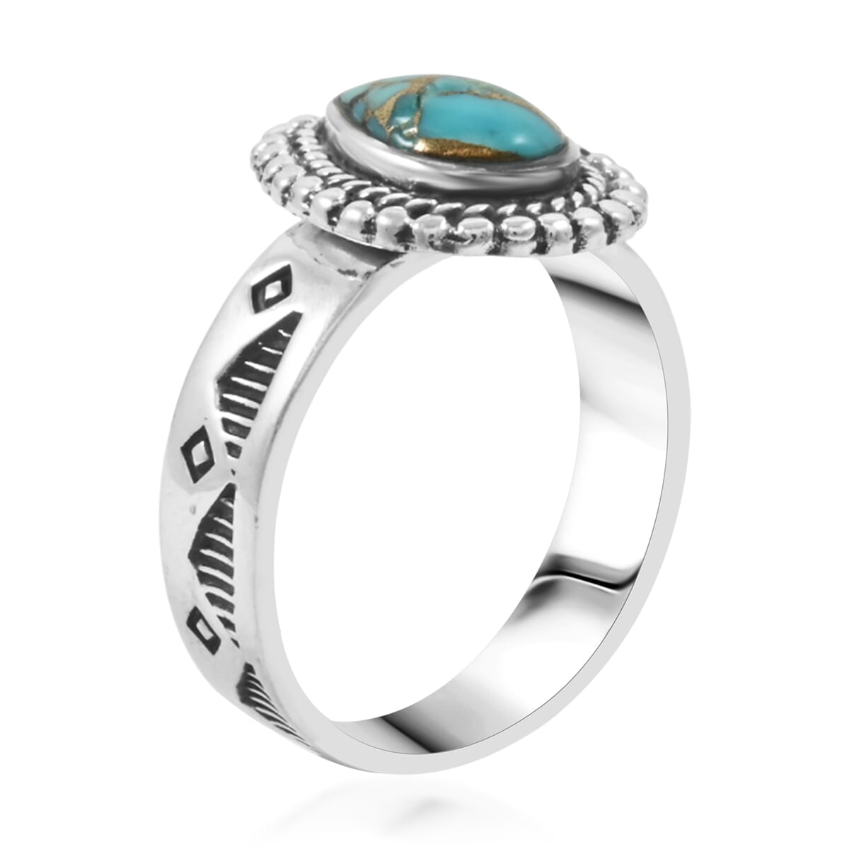 Santa Fe Style Mojave Turquoise 2.50 ctw Ring in Sterling Silver (Size 10.0) image number 3