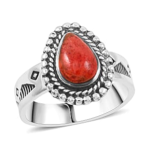 Santa Fe Style Enhanced Red Coral 2.50 ctw Ring in Sterling Silver (Size 10.0)