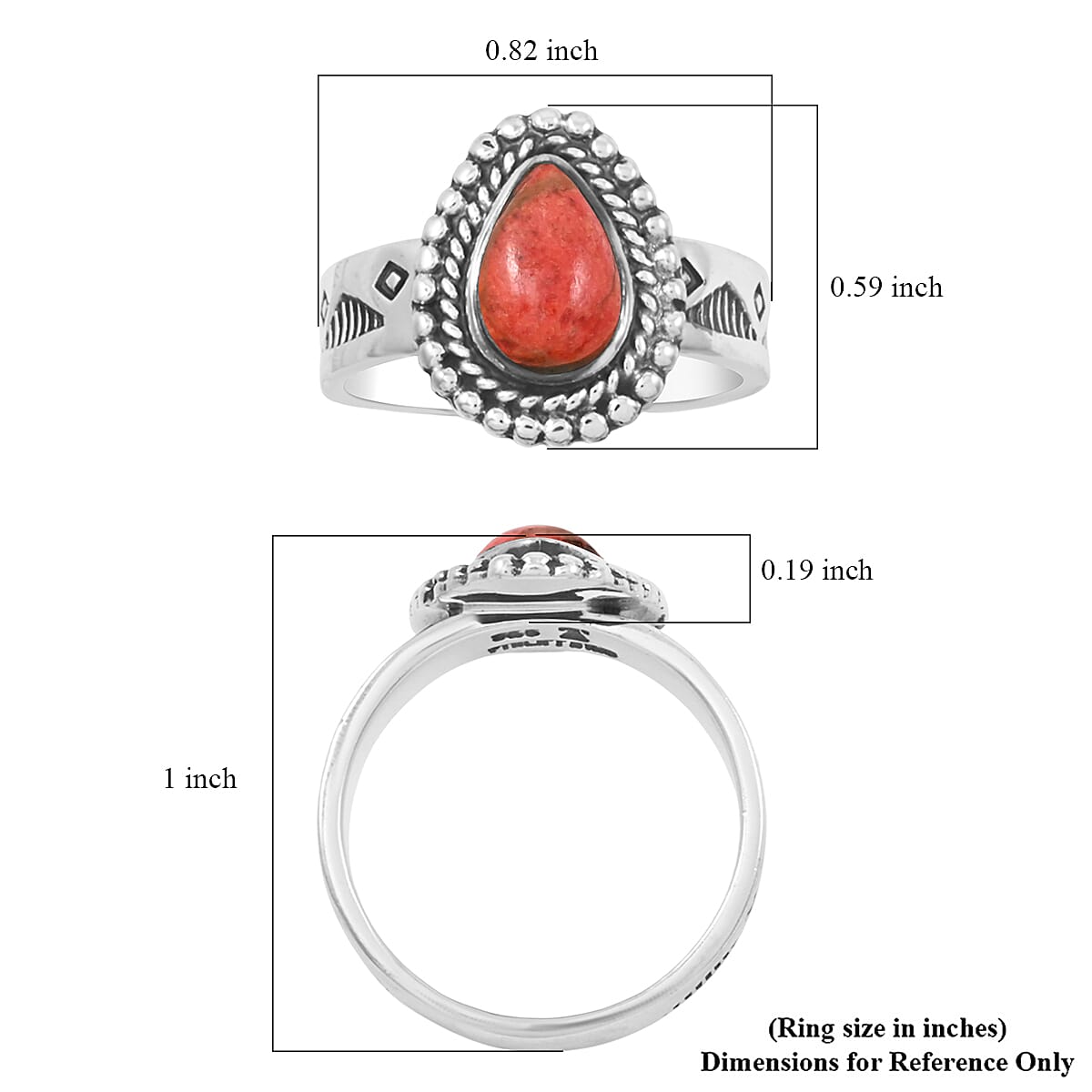 Santa Fe Style Enhanced Red Coral 2.50 ctw Ring in Sterling Silver (Size 10.0) image number 4