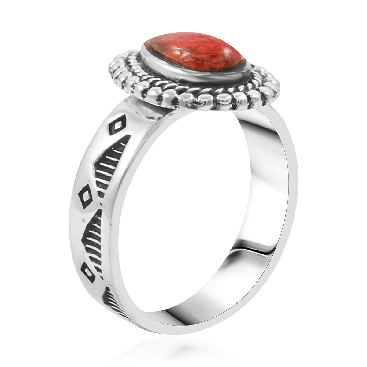 Santa Fe Style Enhanced Red Coral 2.50 ctw Ring in Sterling Silver (Size 11.0) image number 3