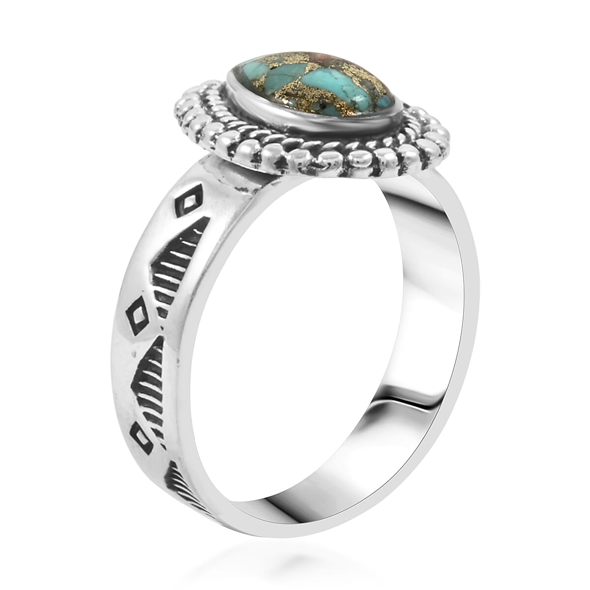 Santa Fe Style Spiny Turquoise 2.50 ctw Ring in Sterling Silver (Size 9.0) image number 3