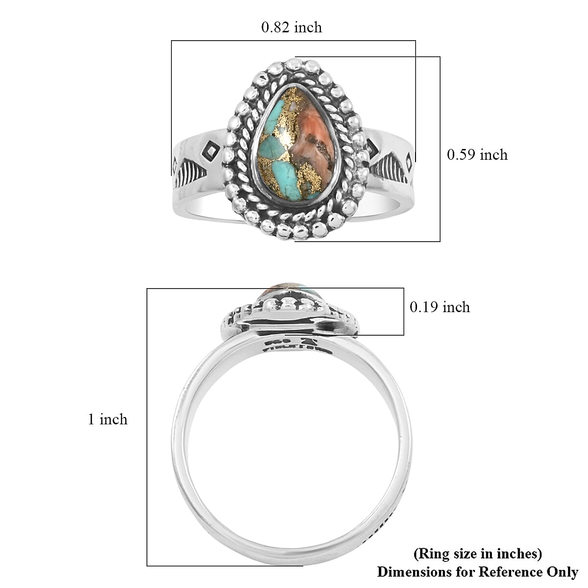 Santa Fe Style Spiny Turquoise 2.50 ctw Ring in Sterling Silver (Size 9.0) image number 4