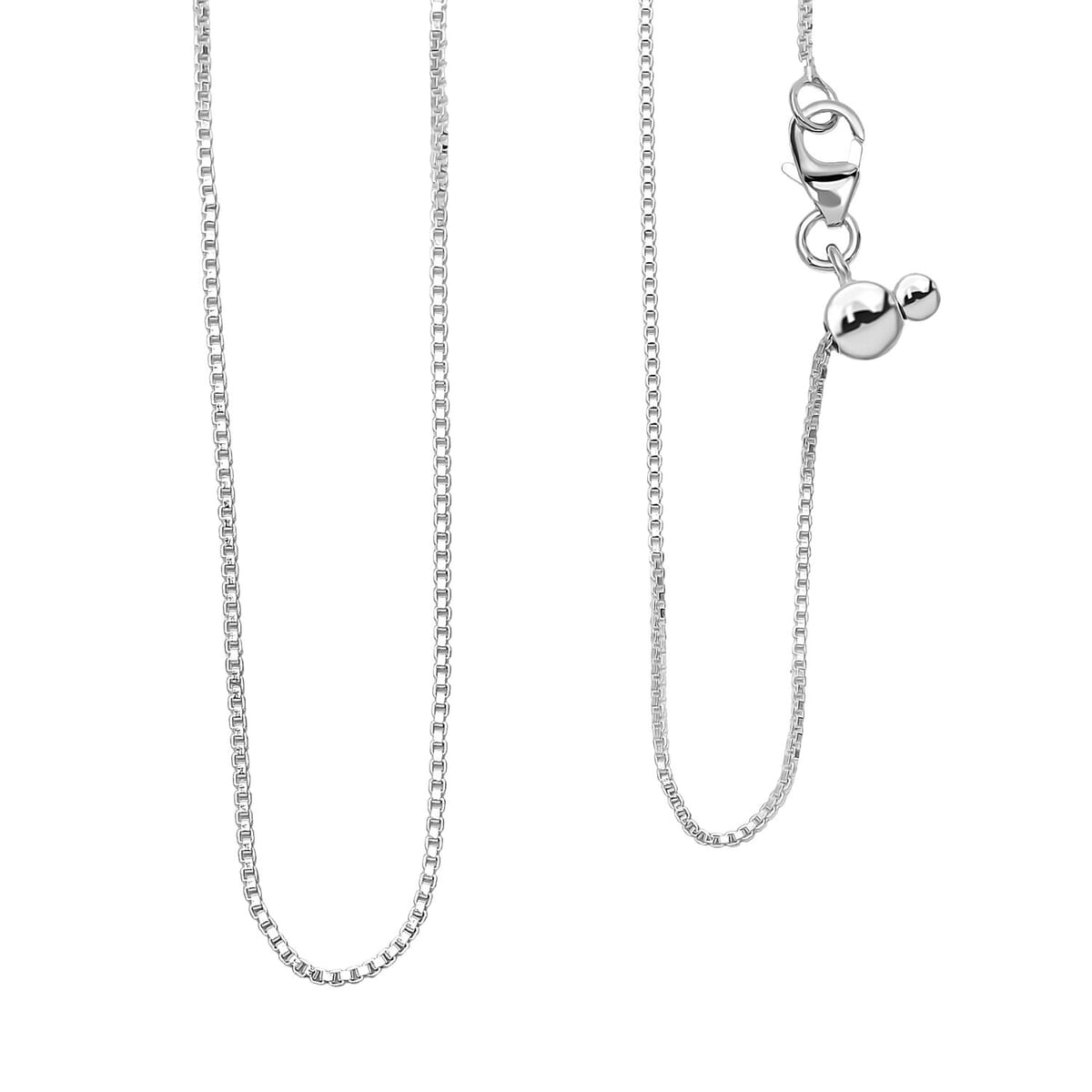 Box Chain Necklace Sterling Silver with Adjustable Ball 2.15 Grams 20 Inches image number 0