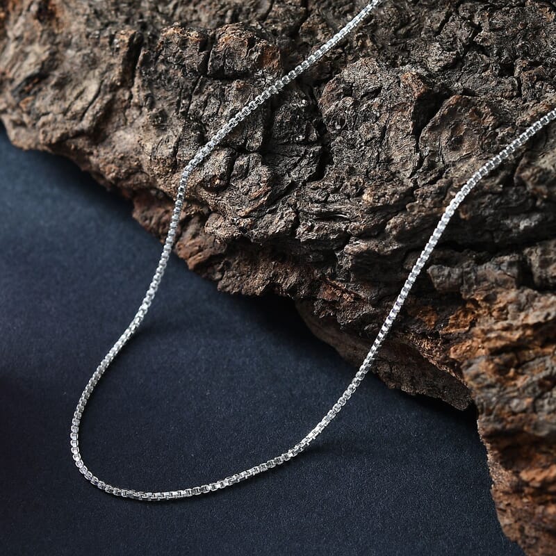 Box Chain Necklace Sterling Silver with Adjustable Ball 2.15 Grams 20 Inches
