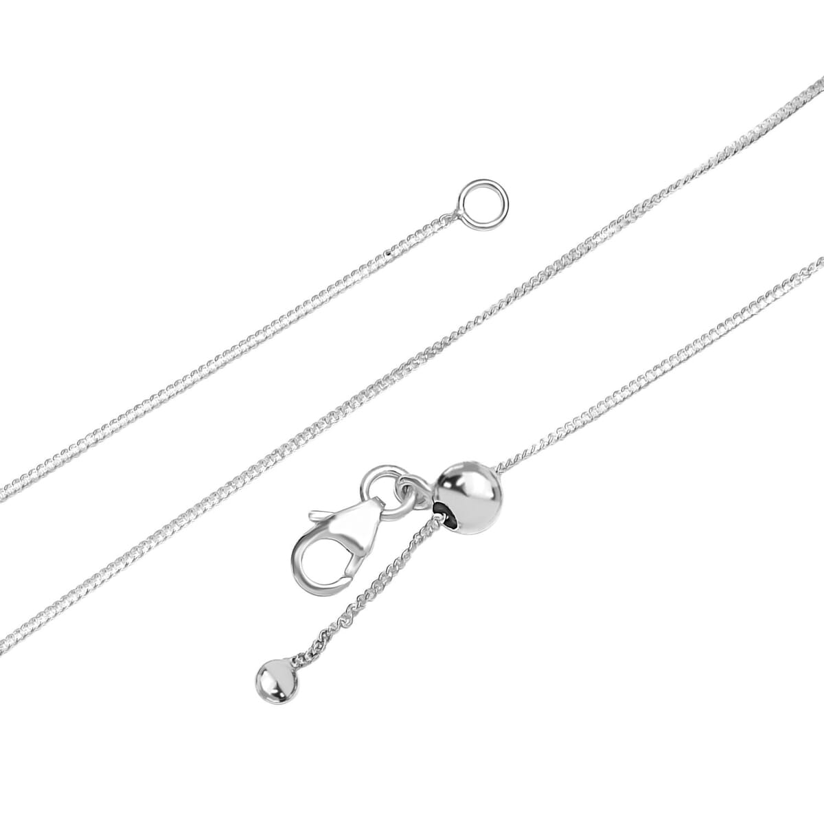 Curb Chain Necklace in Sterling Silver with Adjustable Ball 2.15 Grams 20 Inches image number 3