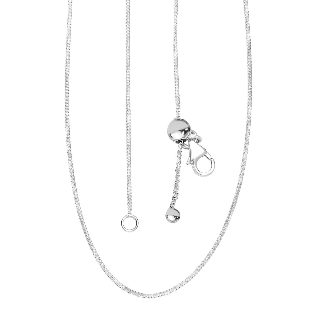 Curb Chain Necklace in Sterling Silver with Adjustable Ball 2.15 Grams 20 Inches image number 5