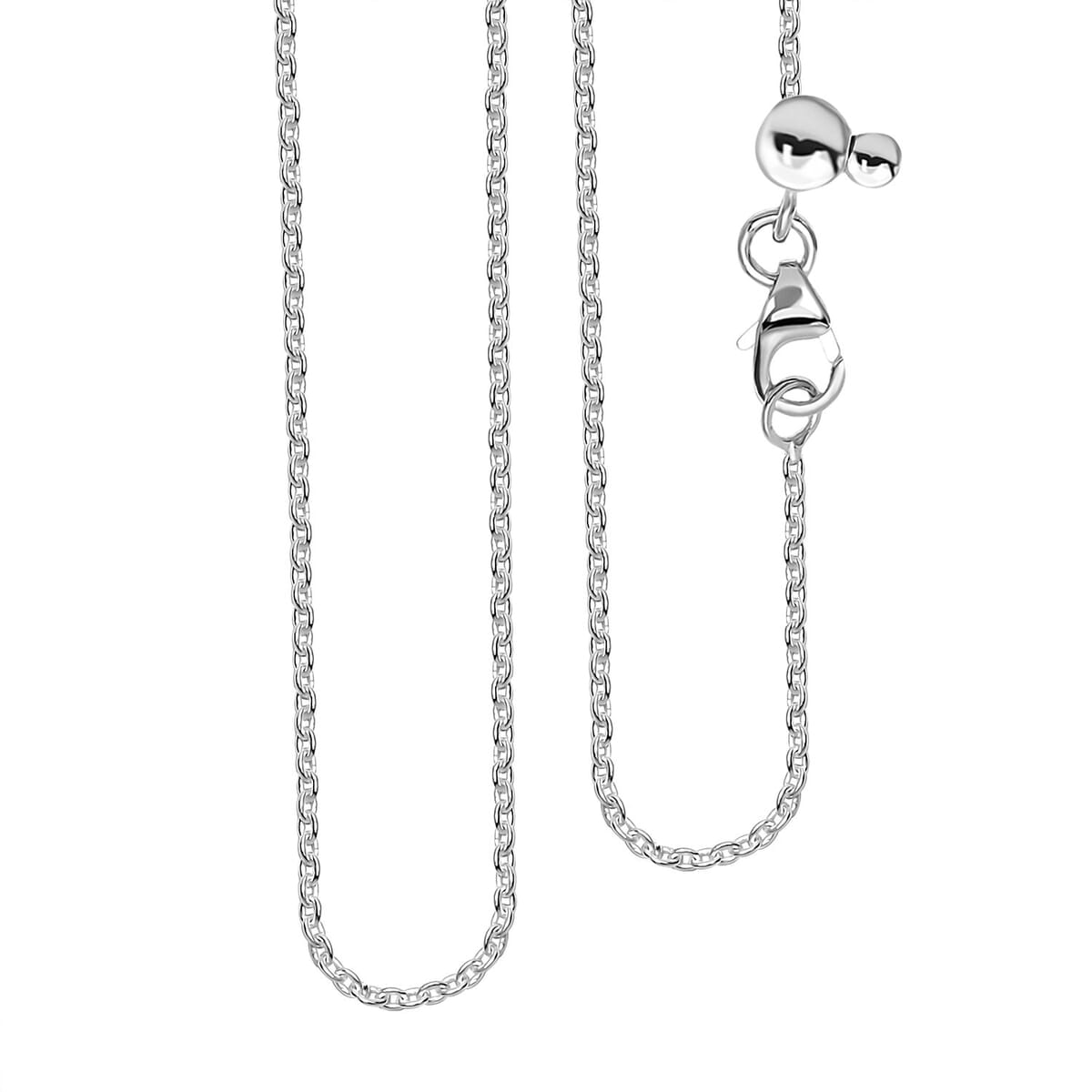 Cable Chain Necklace in Sterling Silver with Adjustable Ball 2.15 Grams 20 Inches image number 0