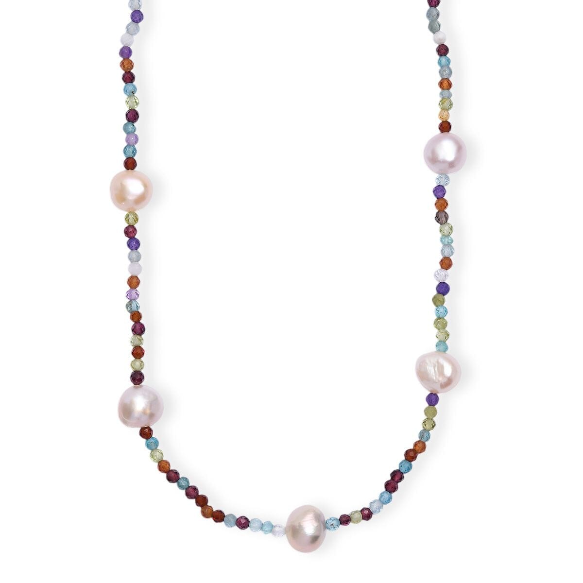 Multi Color Freshwater Pearl and Multi Gemstone 30 ctw Necklace 24 Inches in Rhodium Over Sterling Silver image number 0