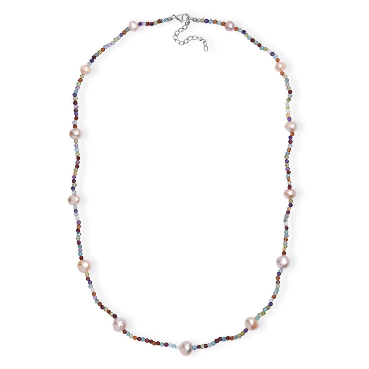 Multi Color Freshwater Pearl and Multi Gemstone 30 ctw Necklace 24 Inches in Rhodium Over Sterling Silver image number 3