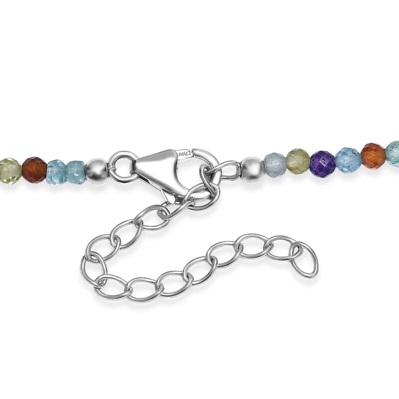 GCS Multi Color Freshwater Pearl and Multi Gemstone 30 ctw Necklace 24 Inches in Rhodium Over Sterling Silver