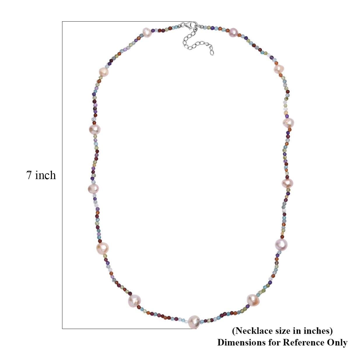 Multi Color Freshwater Pearl and Multi Gemstone 30 ctw Necklace 24 Inches in Rhodium Over Sterling Silver image number 5