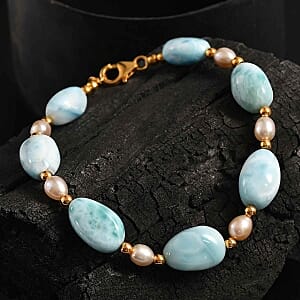 Larimar 65.00 ctw Bracelet in Vermeil YG Over Sterling Silver (7.50 In)