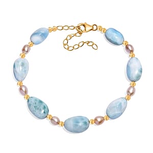 Larimar 65.00 ctw Bracelet in Vermeil YG Over Sterling Silver (7.50 In)