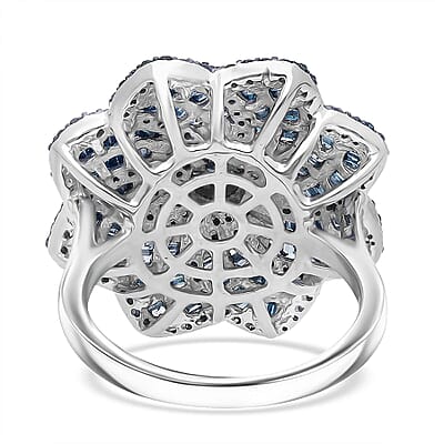 D'Joy Blue Diamond 1.50 ctw Spiral Floral Ring in Rhodium Over Sterling Silver (Size 6.0)