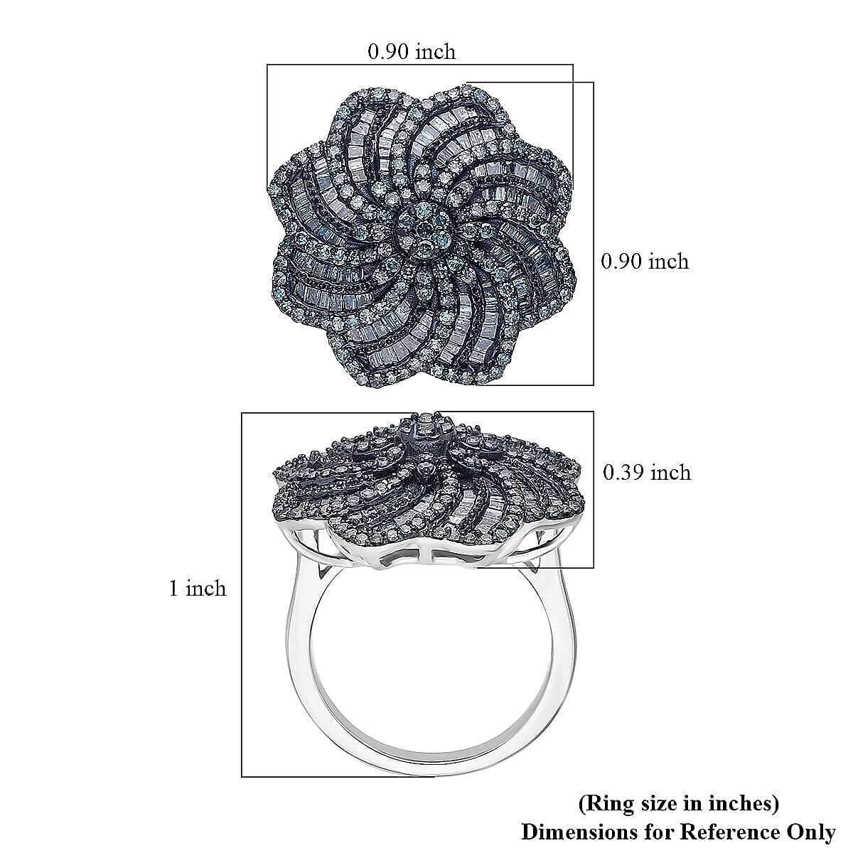 D'Joy Blue Diamond 1.50 ctw Ring in Rhodium Over Sterling Silver (Size 6.0) image number 4