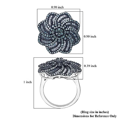 D'Joy Blue Diamond 1.50 ctw Spiral Floral Ring in Rhodium Over Sterling Silver (Size 6.0)