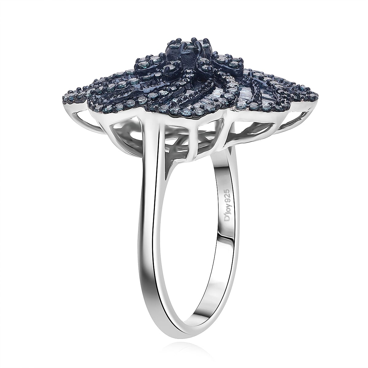 D'Joy Blue Diamond 1.50 ctw Spiral Floral Ring in Rhodium Over Sterling Silver (Size 7.0) image number 2