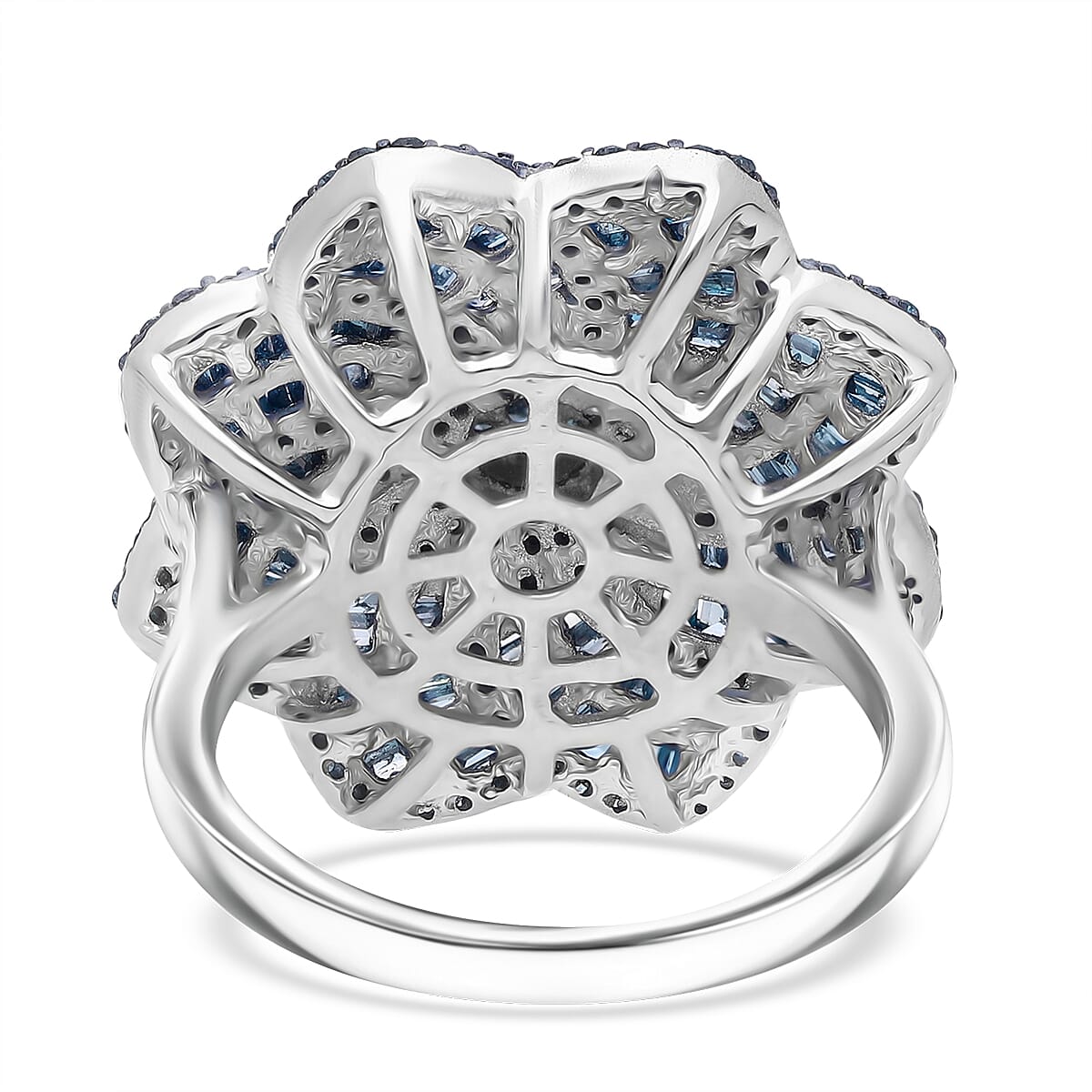 D'Joy Blue Diamond 1.50 ctw Spiral Floral Ring in Rhodium Over Sterling Silver (Size 7.0) image number 3