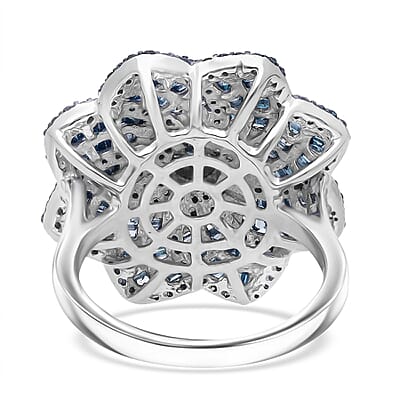 D'Joy Blue Diamond 1.50 ctw Spiral Floral Ring in Rhodium Over Sterling Silver (Size 7.0)