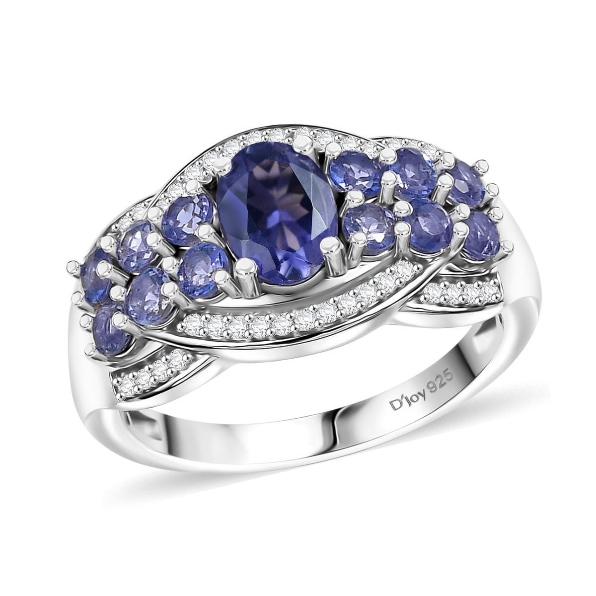 D'Joy Catalina Iolite and White Zircon 1.60 ctw Galactic Wave Ring in Rhodium Over Sterling Silver (Size 10.0) image number 0