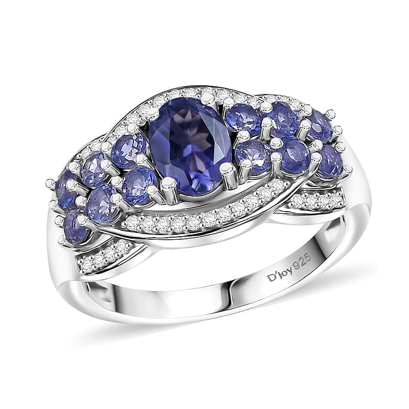 D'Joy Catalina Iolite and White Zircon 1.60 ctw Galactic Wave Ring in Rhodium Over Sterling Silver (Size 10.0)