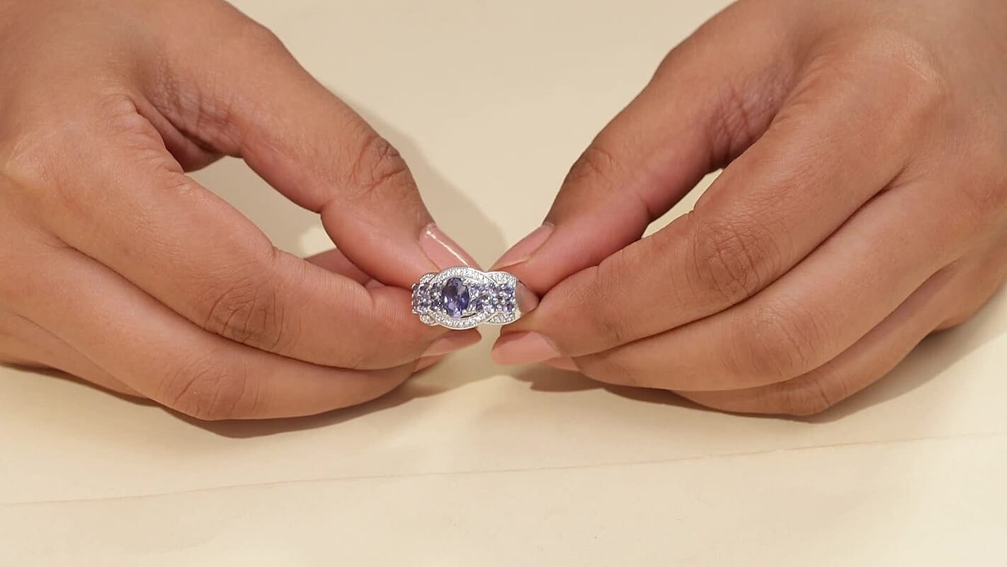 D'Joy Catalina Iolite and White Zircon 1.60 ctw Midnight Path Ring in Rhodium Over Sterling Silver (Size 10.0) (Del. in 10-12 Days)