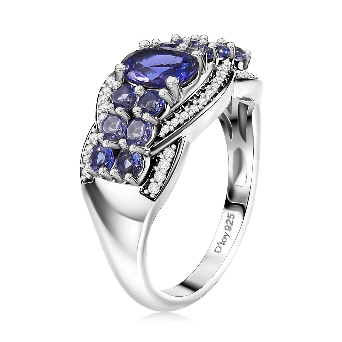 D'Joy Catalina Iolite and White Zircon 1.60 ctw Galactic Wave Ring in Rhodium Over Sterling Silver (Size 10.0) image number 3