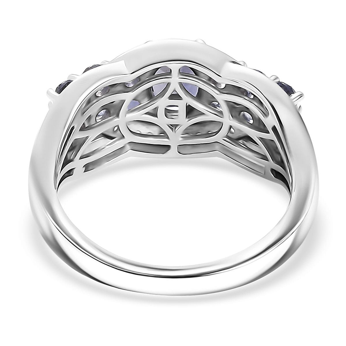 D'Joy Catalina Iolite and White Zircon 1.60 ctw Galactic Wave Ring in Rhodium Over Sterling Silver (Size 10.0)