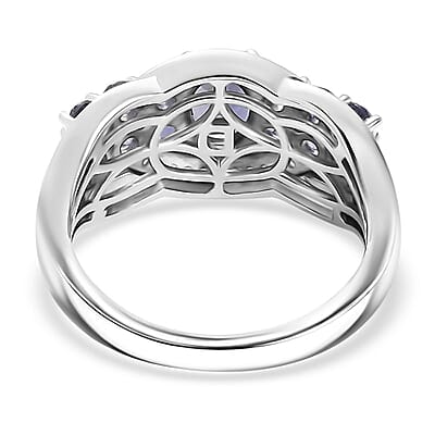 D'Joy Catalina Iolite and White Zircon 1.60 ctw Galactic Wave Ring in Rhodium Over Sterling Silver (Size 10.0)