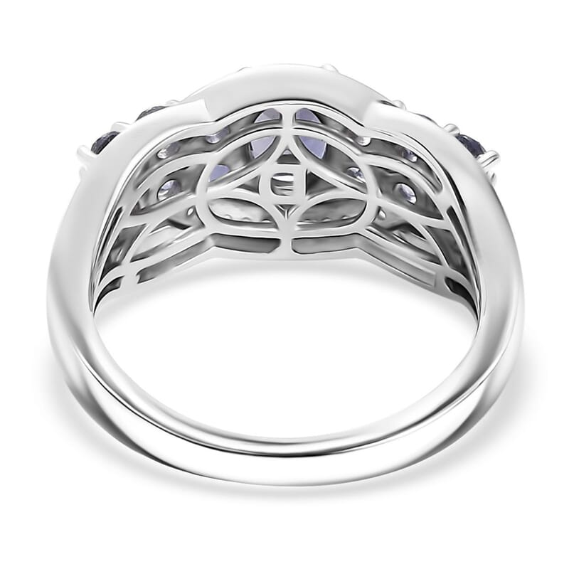 D'Joy Catalina Iolite and White Zircon 1.60 ctw Galactic Wave Ring in Rhodium Over Sterling Silver (Size 10.0)