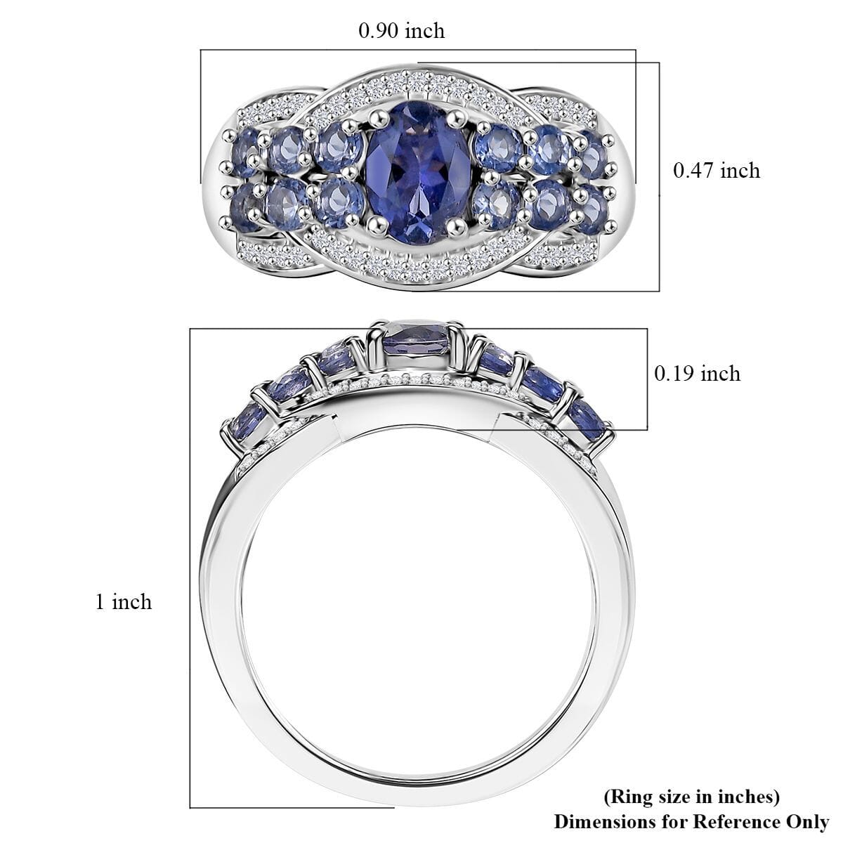 D'Joy Catalina Iolite and White Zircon 1.60 ctw Galactic Wave Ring in Rhodium Over Sterling Silver (Size 10.0) image number 5