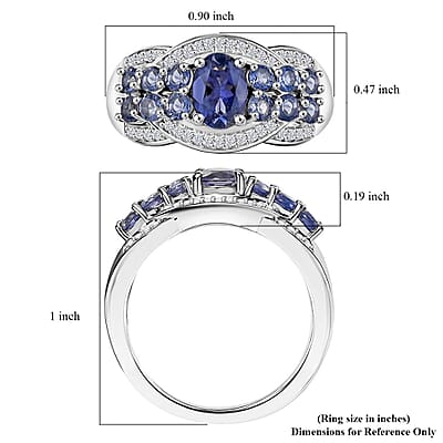 D'Joy Catalina Iolite and White Zircon 1.60 ctw Galactic Wave Ring in Rhodium Over Sterling Silver (Size 10.0)