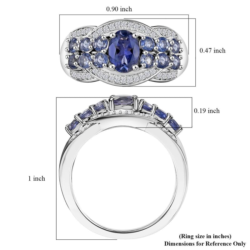 D'Joy Catalina Iolite and White Zircon 1.60 ctw Galactic Wave Ring in Rhodium Over Sterling Silver (Size 10.0)