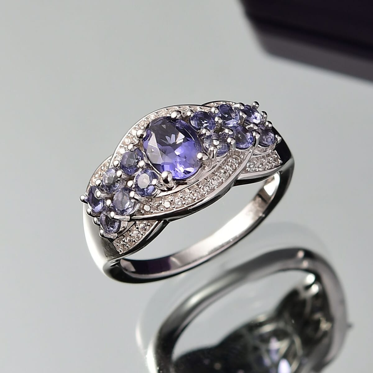 D'Joy Catalina Iolite and White Zircon 1.60 ctw Galactic Wave Ring in Rhodium Over Sterling Silver (Size 7.0) image number 1