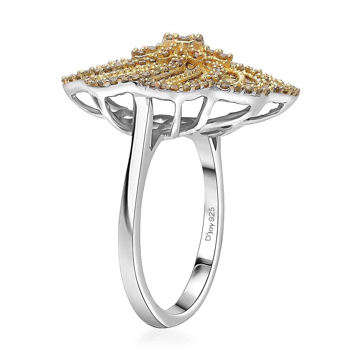 10th Sep TLV D'Joy Yellow Diamond (IR) Ring in Rhodium Over Sterling Silver (Size 10.0) 1.50 ctw