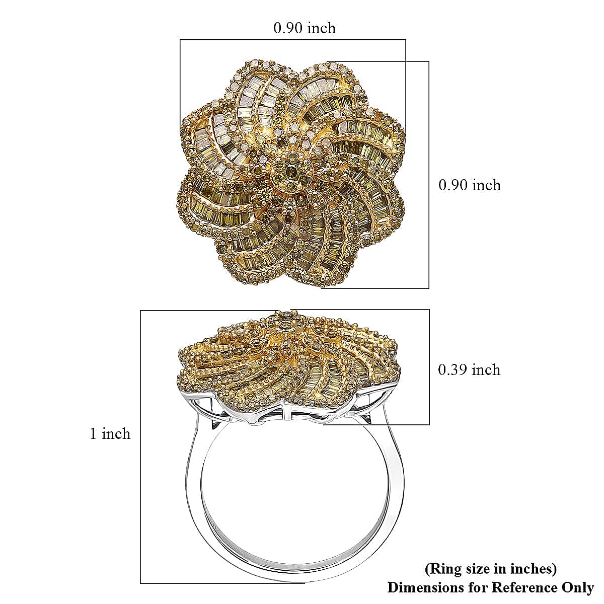 10th Sep TLV D'Joy Yellow Diamond (IR) Ring in Rhodium Over Sterling Silver (Size 10.0) 1.50 ctw