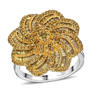 D'Joy Yellow Diamond 1.50 ctw Spiral Floral Ring in Rhodium Over Sterling Silver (Size 7.0)
